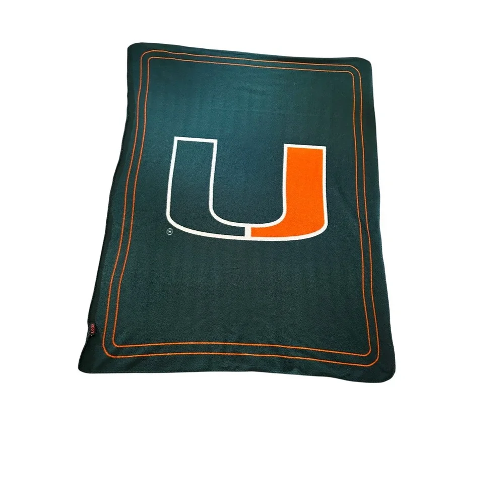 University of Miami Hurricanes FleeceThrow Blanket Logo Brands GreenOrange 60x46